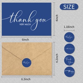 AZAZA 48 Pack Thank You Cards with kraft Envelopes and Stickers,4x6 inch Blue cards,Blank Thank You Cards for Small Business,Baby Shower,Wedding,Bridal Shower,Graduation,Funeral,Blue