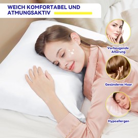 Silk Cushion Cover 40 x 80 cm, Jaciu Silk Pillowcases for Hair and Skin Both Sides Real Silk Pillowcases Hidden Zip 21 Momme Silk Pillowcase, 1 Piece, White 40 x 80 cm