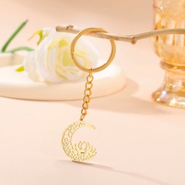 kkjoy Lotus in Moon Keychain Stainless Steel Lotus Flower Yoga Pendant Keyring Purse Bag Accessories Inspirational Jewelry for Women Charming Ladies