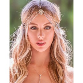 Xerling Clear Rhinestones Head Chain Crystal Headpiece for Women Girls Layered Chain Headband Bling Hair Accessories for Wedding Bridal Festival Costume (Silver)