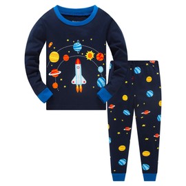 Akyzic Little Boys Pajamas Space Planets Pjs Set Toddler Cotton Long Sleeve Sleepwear Children 2 Piece Outfit Nightwear For Kids Age 6 Years
