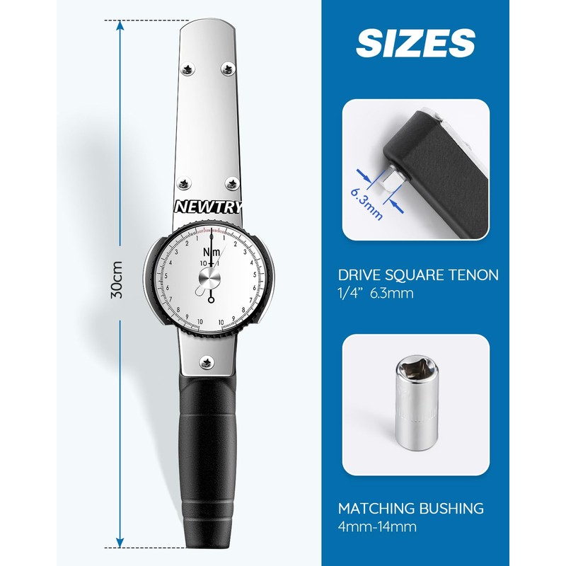 NEWTRY Dial Torque Wrench with Sockets Set (4-14mm), 1-10N.m Dial