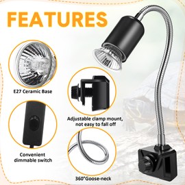 Tujoe 3 Set Turtle Heat Lamp Reptile Lamp with Clamp Aquarium Tank Basking Light with 360° Swivel Clamp 50w UVA UVB Full Spectrum Sun Sunbathe Heat Bulb for Reptile Turtle Snake Aquarium Amphibian