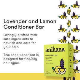ANIHANA Conditioner Bar for Fine & Oily Hair Types Paraben Free Cruelty Free Refreshing Lavender and Lemon Scent 2.1 oz