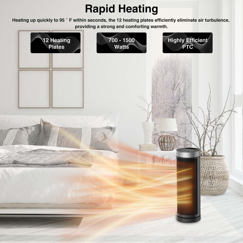 Ceramic Space Heater, Portable Indoor Heater with Remote Control, Three