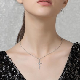 Charms Sterling Silver Trendy Cross Butterfly Pendant Necklace Dainty CZ White Gold Plated Hypoallergenic Jewelry with Silver Chain Fashion Birthday Gift for Women