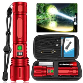 Flashlights High Lumens Rechargeable, 100000 Lumens Super Bright LED Powerful Flashlight, Type-C, 5 Modes, Zoomable, IPX5 Waterproof High Powered Tactical Flash Light for Emergency Camping,Red