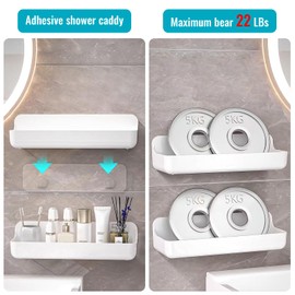 CGBE 2-Pack Acrylic Shower Shelves, Large Capacity Adhesive Shower Shelf, No Drilling Adhesive Bathroom Shelf with Drain Holes,Clear Wall Mount Organizer for Bathroom Storage