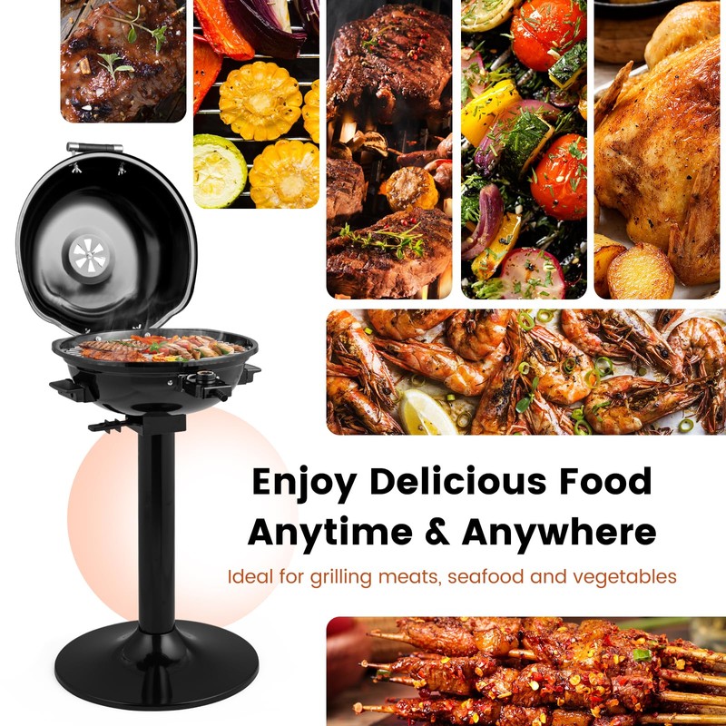 CHEFJOY 1600W Electric Grill Outdoor, 15-Serving Freestanding Camping Grill with