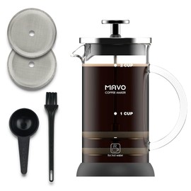 French Press Coffee Maker Stainless Steel Cold Brew Heat Resistant Glass Coffee & Tea Maker with 2 Filter (350ml/12oz)