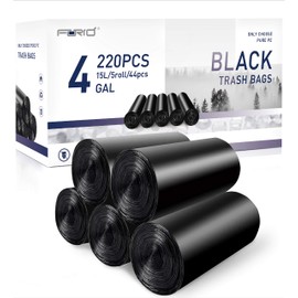 FORID Small Black Trash Bags, 4 Gallon Garbage Bags, 220 Counts Strong Plastic Trash Can Liners 15 Liter for Kitchen Bathroom Office Waste Basket - Durable & Thick Trash Bag