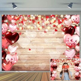 CYLYH 10x8ft Valentine's Day Backdrops Rustic Wood Backdrop Red Love Heart Valentine's Day Backdrops for Photography Mother's Party Bridal Shower Kid Birthday Party Banner D851