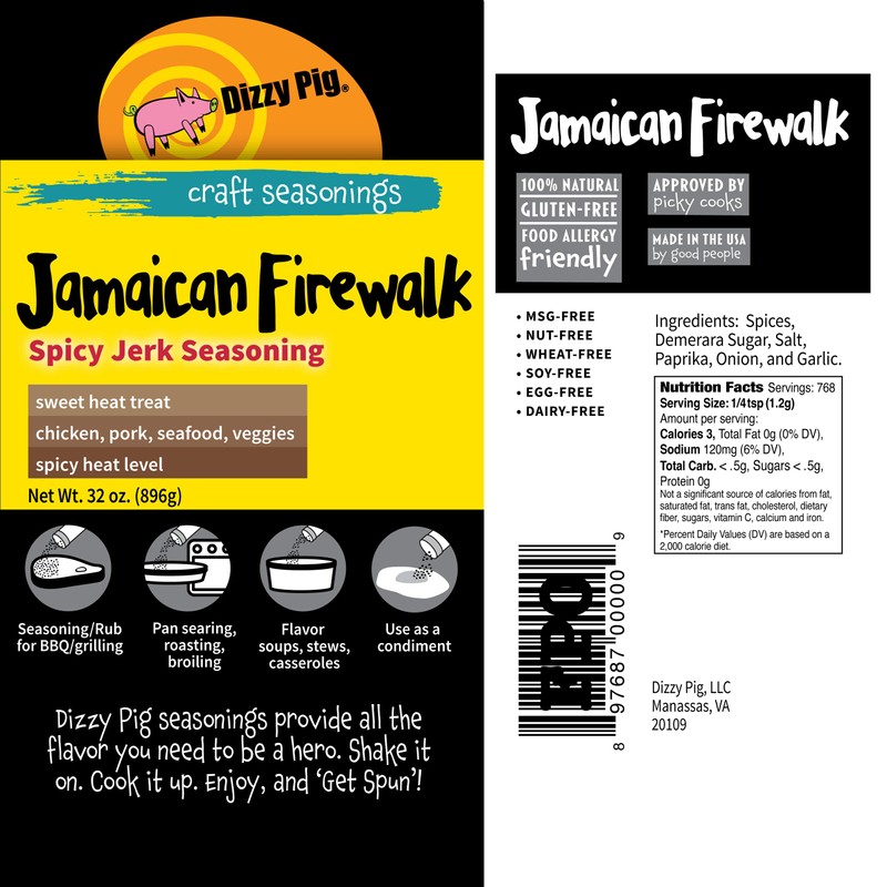 Dizzy Pig Jamaican Firewalk Spicy Jerk Seasoning Rub (Quart Shaker)