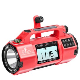 Hand Crank Emergency FM/AM/SW Weather Radio NOAA Alert, USB-C Solar Power, Bright Flashlight with Cell Phone Charger, Timer Clock for Home & Outdoor Hurricane Storm Survival kit