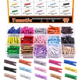 Tanstic 150Pcs 1 Inch Colorful Clothes Pins Kit, Wooden Colored Clothespins Clothes Clips for Crafts, Hanging Clothes, Photos, Pictures(15 Colors)