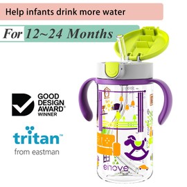 Evorie Straw Water Bottle with Handles for Babies & Kids 12 Months+ 300mL - BPA-Free, Spill-Proof, Leak-Proof & Tritan Toddler Sippy Cup (Sweet Memories)