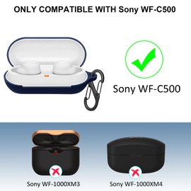 easyBee Hülle 2er-Pack Kompatibel mit Sony WF-C500 True Wireless Kopfhörer, mit 2 Karabiner, Flüssiges Silikon Case Ultradünn Stoßfest Schutzhülle Bluetooth Earphones Tasche - Schwarz und Blau