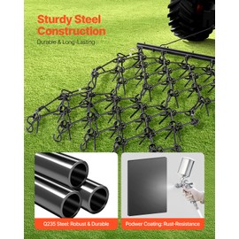 VEVOR Drag Harrow, 4 ft x 4 ft Durable Chain Harrow with 69 Sharp Teeth, Suitable for ATV UTV Tractor, Ideal for Soil Preparation, Seeding, Smoothing Landscapes, and Yard Gravel Driveway Maintenance