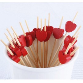 Fruit Stick (100 Counts) Handmade 4.7" Red Heart Cocktail Sticks Sandwich Fruit Toothpicks Cocktail Picks Party Supplies, Plates Picks (Red)