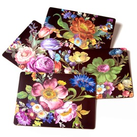 MACKENZIE-CHILDS Set of 4 Cork-Back Placemats, Hard-Finish Table Mats, (Color) Flower Market
