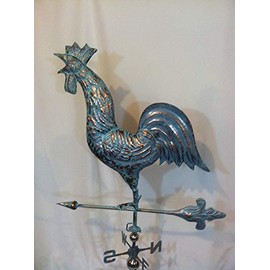 Furniture Barn USA Large Handcrafted 3D 3- Dimensional Full Body Crowing Rooster Weathervane Copper Patina Finish