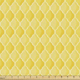 Ambesonne Yellow Fabric by The Yard, Quatrefoil Moroccan Themed Geometric Ombre Pattern Art, Decorative Fabric for Upholstery and Home Accents, 1 Yard, Yellow Marigold