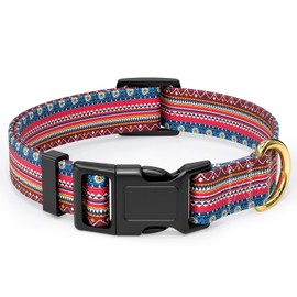 Rnivvi Dog Collar for Medium Dogs, Cute Boho Heavy Duty Adjustable Puppy Collar with Quick Release Buckle for Girl & Female, Pet Accessories for Walking Running, M Length 1" Width, Geometric