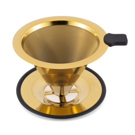 Pour Over Coffee Dripper CAMPINGLIFE Reusable Stainless Steel Coffee Filter Paperless Metal Coffee Strainer Single Cup Pour Over Coffee Maker for 1-2 Cup (Gold)