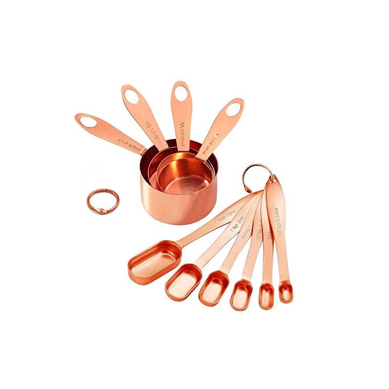 10-Piece Copper Measuring Cups and Spoons Set Stainless Steel Heavy