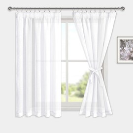 DWCN White Sheer Curtains with Tiebacks Net Curtains for Windows 54 Drop Transparent Curtains Voile Rod Pocket Pencil Pleat Curtains for Living Room, 2 Panels, W46 x L54 Inch
