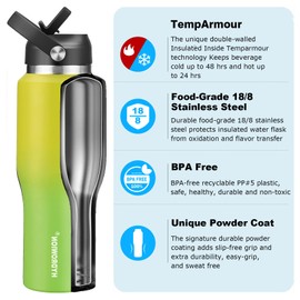 HYDROWION Water Bottle Stainless Steel,Vacuum Insulated Leak Proof Tumbler 32oz with Straw Lid, Spout Lid and Flex Cap(Cold for 48 Hrs, Hot for 24 Hrs), Fit in Any Car Cup Holder, Yellow&Green