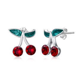 SHUSUKUE Cherry Earrings Studs Sterling Silver Cherry Earrings Hypoallergenic Earrings Jewelry Gifts for Women