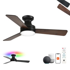 Orison Smart Ceiling Fans with Lights – 42" Low Profile Flush Mount, RGB Backlight & Dimmable LED, Alexa & Google Compatible, 6-Speed Reversible, App & Remote Control, Quiet & Energy Saving, Black