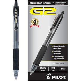 Pilot G2 - Bolgrafos de gel de alta calidad de 0.7, punta fina para escritura suave, color negro, paquete de 12                                       