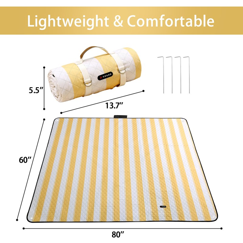HX&OD Outdoor Picnic Blanket Extra Large, 80''*60'' Waterproof Picnic Mat