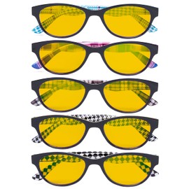 Eyekepper 5 Pack Computer Reading Glasses Cat Eye Blue Light Blocking Readers Amber Tinted +1.75