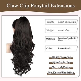 XFSRG Ponytail Extension, 60 cm, Long, Wavy Curly Hair Extension, Synthetic Braid Hair Extension, Claw Clip in Hairpiece