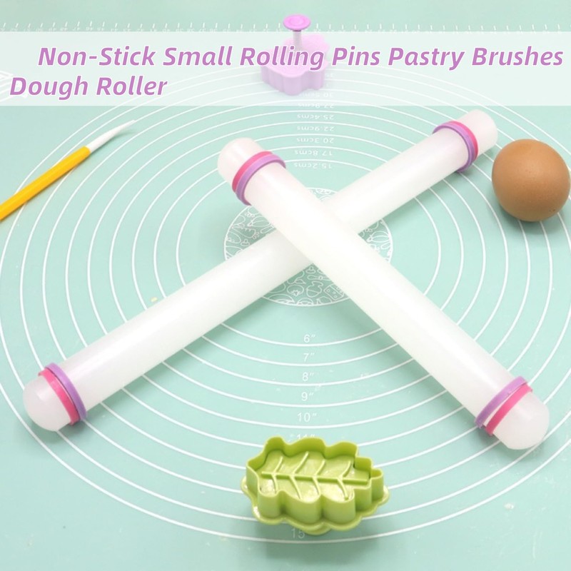 2Pcs Rolling Pin with Thickness Rings, Adjustable Plastic Rolling Pin
