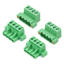 sourcing map 2Set PCB Terminal Block, 300V 10A Male&Female 4 Pin 5.08mm Distance PCB Screw Mount Terminal Block Connector 30 x 15 x 29 mm for Electronic Projects, Green