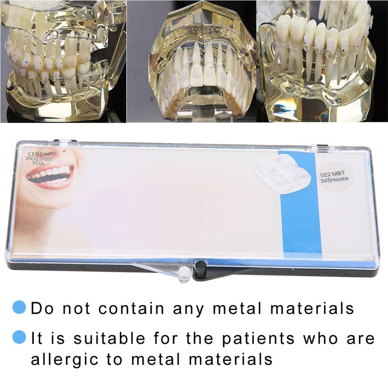 Dental Orthodontic Tooth Ceramic Brackets 022 Slot 345 With Hooks