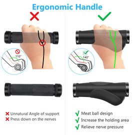 Handlebar Grips, HNOOM Universal Bike Grips 22.2mm, Non Slip Mountain Bike Grips with Aluminium Lock, Rubber MTB Grips fits Stunt Scooters BMX MTB Foldable Bicycle (Black (130mm+95mm))