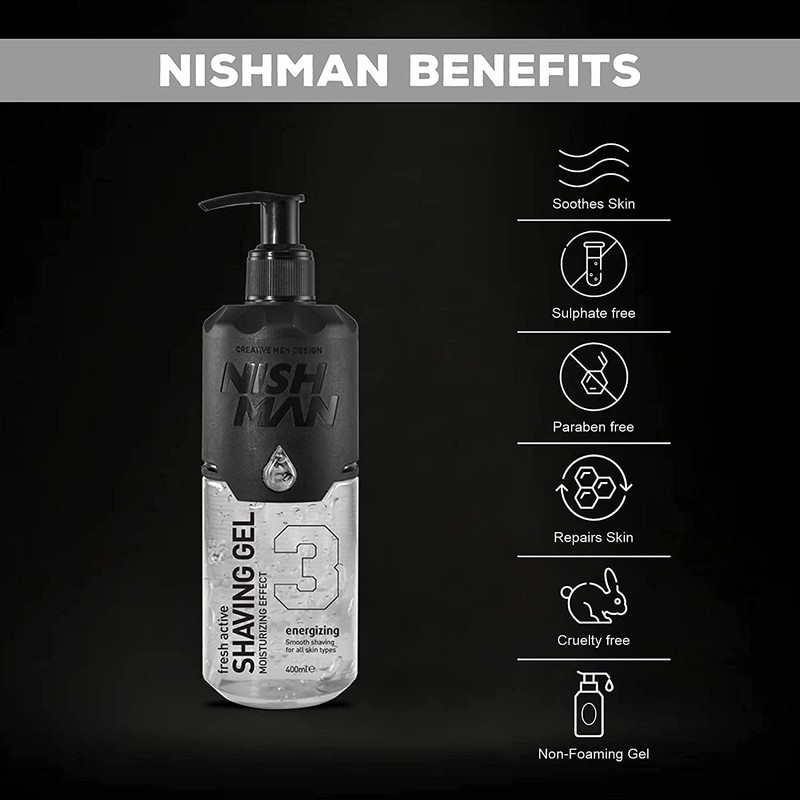 NISHMAN Shaving Gel 3 Fresh Active Shaving Gel Easy Shave