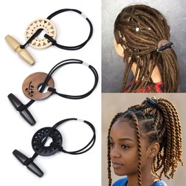 Kraler 3 Pcs Elastic Hair Ties with Wooden Toggle for Locs（3 Colors）