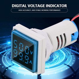 MOUMOUTEN LED Indicator Lamp Current Meter, Voltage Tester Current Detector 22 mm Dual Display Panel Voltmete, Ammeter AC 0-100A 60-500V Flush-Mounted Panel, Voltimeter (Blue)