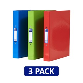 Oxford A4 Ring Binders, Red/Green/Blue, Pack of 3 Folders 40mm