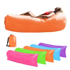 Kenmohuo Inflatable Sun Air Lounger, Portable Blow Up Sofa Bed for Beach Camping Garden, Waterproof Anti-Leak Inflatable Chair Couch Sunbed for Outdoor Travel Picnics Hiking Pool (Orange)