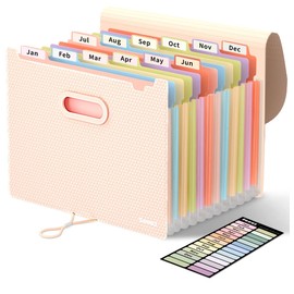 Sooez Upgraded Accordion File Organizer, Expanding File Folder with Deeper 12 Pockets - Never Cover Up Index Tabs, Monthly Bill Paper Receipt Document Organizer, Letter A4 Size for Home Office School