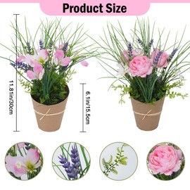Minnhua Fake Potted Flowers, Purple Fake Lavender Orchid Pink Peonies in Foam Pot Fake Flowers in Pot Plants Small Flower Centerpieces for Tables Shelf Home Indoor Summer Decor 2 Pack 11.8"