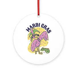 CafePress Mardi Gras Flamingo Round 4" MDF Holiday Ornament