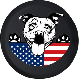 American Flag Pitbull Dog JL Spare Tire Cover with Backup Camera Black Size 32 Inch